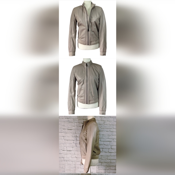 Maceoo Italian Leather Jacket Taupe Color - Picture 2 of 12